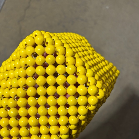 Handmade Chunky Yellow Beaded Handbag Mini Top Handle Statement Purse - Picture 5 of 6